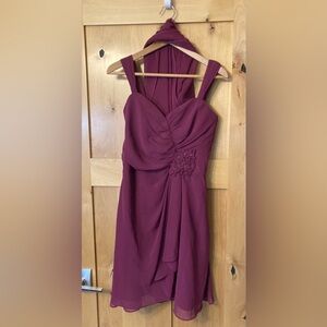 NWT Maroon (Sangria) David's Bridal chiffon dress size 4 with scarf